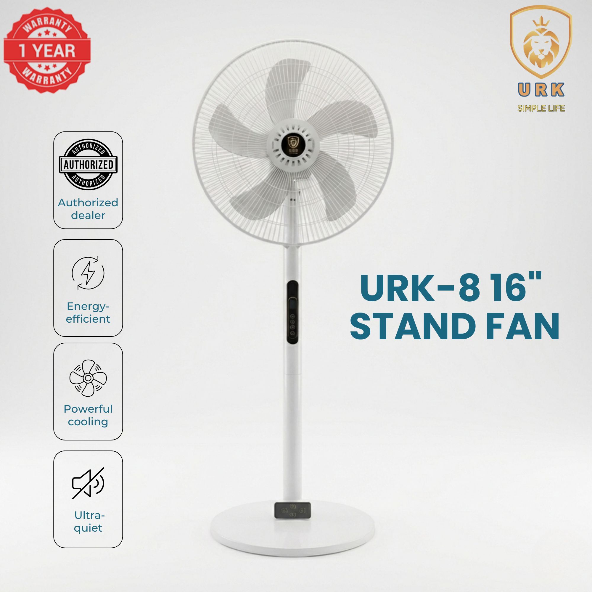 (2PCS) URK-8 Fan 16 Inch Floor Standing Fan with Height, Tilting Angle Adjustment support (2 PCS)