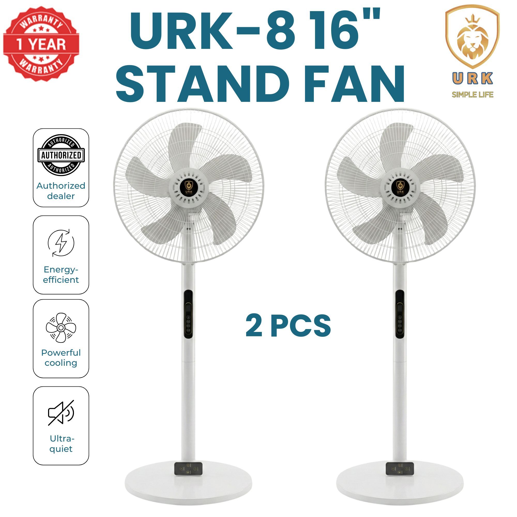 (2PCS) URK-8 Fan 16 Inch Floor Standing Fan with Height, Tilting Angle Adjustment support (2 PCS)