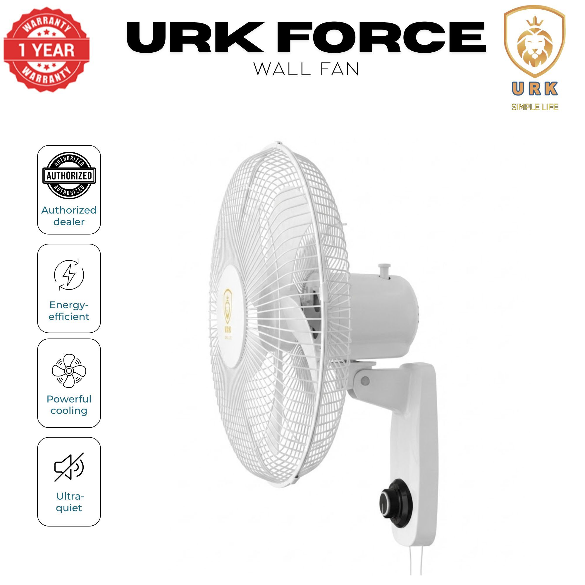 (2PCS) URK-11 16-Inch Wall Mounted Fan - High Power 60W - Super Quiet Operation - White