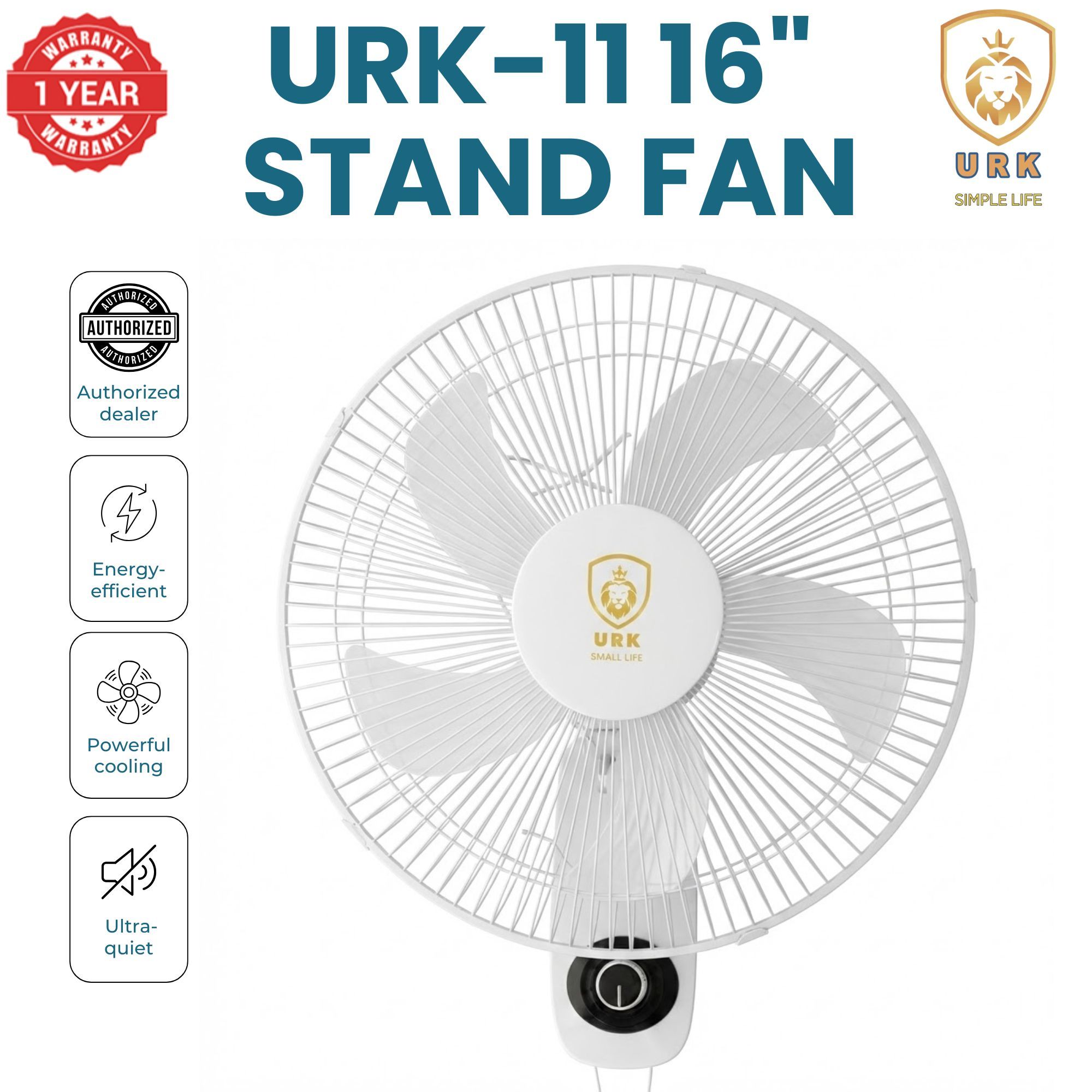 (2PCS) URK-11 16-Inch Wall Mounted Fan - High Power 60W - Super Quiet Operation - White