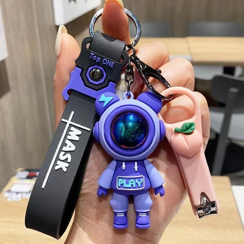 Cartoon Cool sapce man KeyChain bag charm Lobster Claw Clasps easy hang on bags Creative Universe Astronaut Pilot Bear Car Keychain Key-ring Student School Bag Pendant Small Gift keyrings key chains