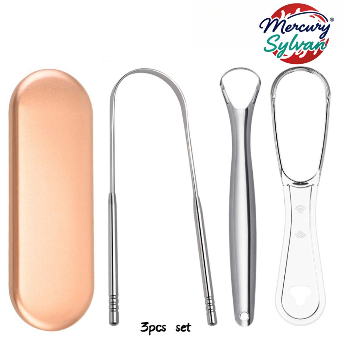Tongue Scraper for Adults,Reduce Bad Breath,Metal Tongue Scraper,Tongue Cleaner,Tongue Scraper,Stainless Steel Tongue Scraper Tongue Cleaner,Tongue Scrubber Oral Hygiene 3in1 with rose gold metal case
