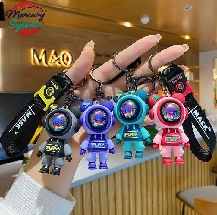 Cartoon Cool sapce man KeyChain bag charm Lobster Claw Clasps easy hang on bags Creative Universe Astronaut Pilot Bear Car Keychain Key-ring Student School Bag Pendant Small Gift keyrings key chains