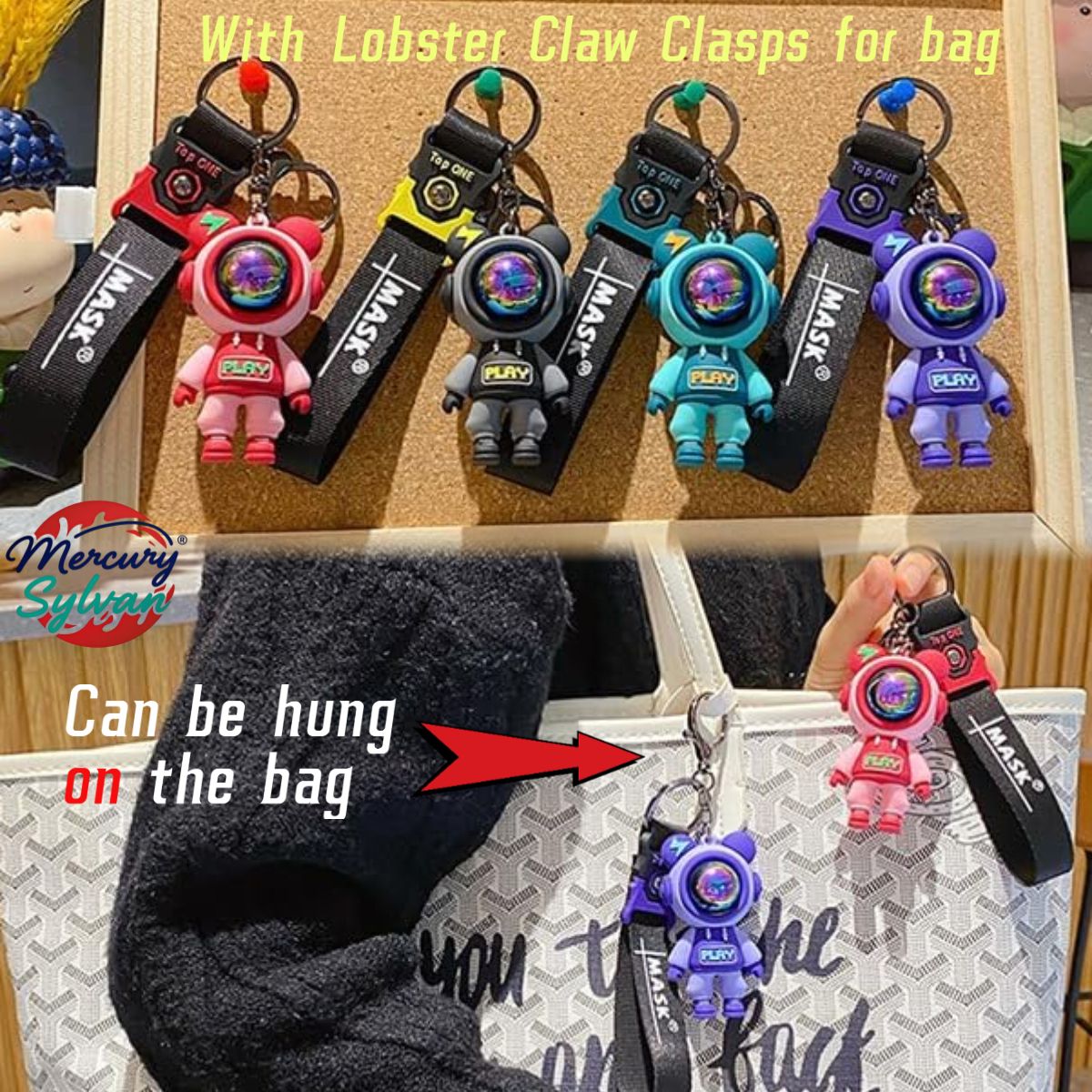 Cartoon Cool sapce man KeyChain bag charm Lobster Claw Clasps easy hang on bags Creative Universe Astronaut Pilot Bear Car Keychain Key-ring Student School Bag Pendant Small Gift keyrings key chains