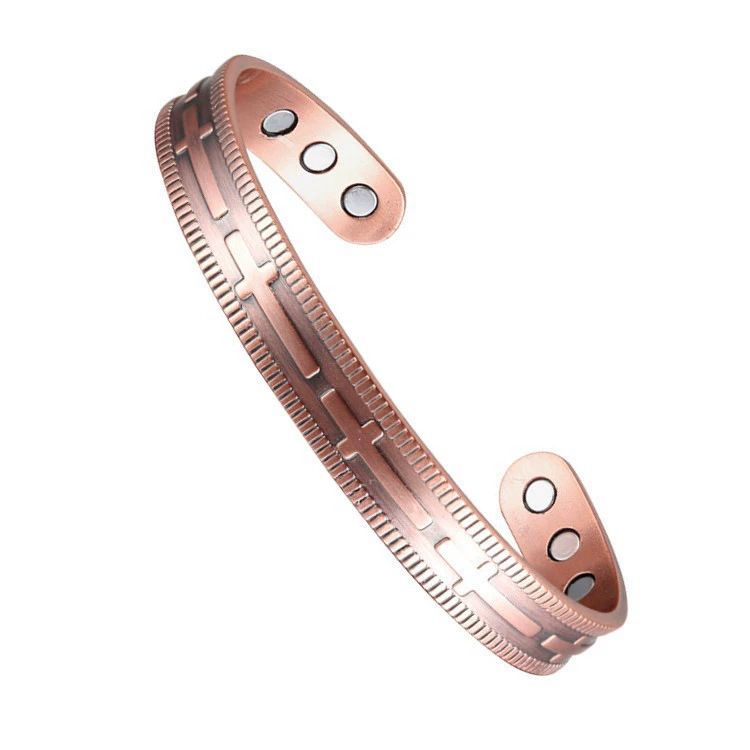 Zinc Alloy Magnetic Vintage Bracelet - Electroplated Antique Copper Bangle with Integrated Magnets, adjustable, vintage three-tree design and polished surface pattern series,Healthy and fashionable