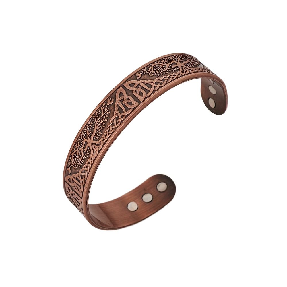 Zinc Alloy Magnetic Vintage Bracelet - Electroplated Antique Copper Bangle with Integrated Magnets, adjustable, vintage three-tree design and polished surface pattern series,Healthy and fashionable