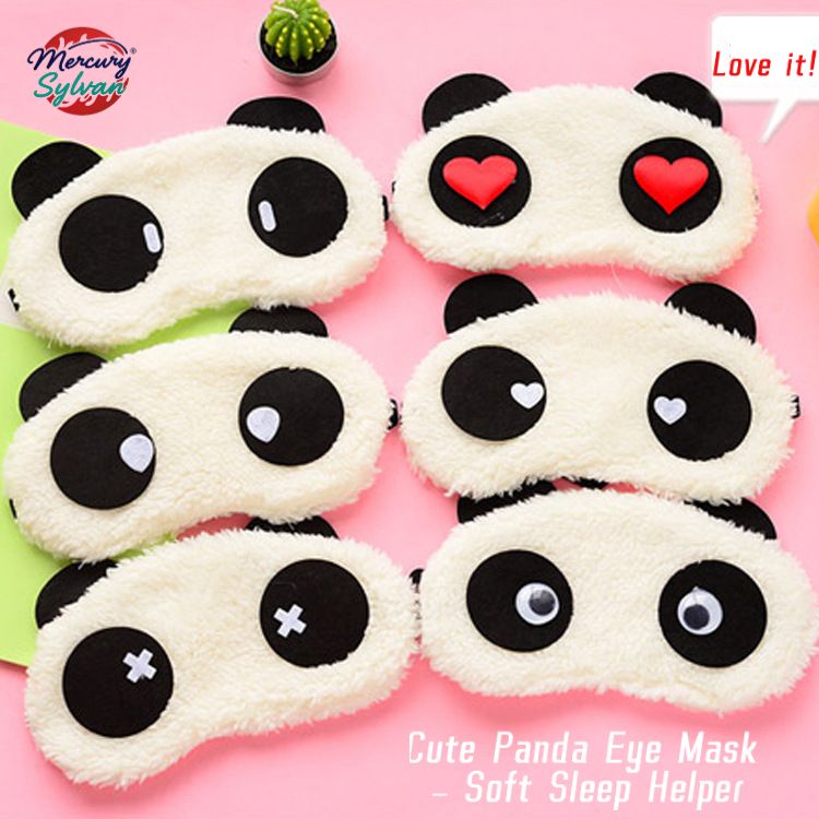 4 pcs Cute Panda Sleeping Mask, Soft Fluffy Plush Blindfold Funny Novelty Animal Sleep Mask Eye Cover Eyeshade for Kids Girls Boys Women Men Night Nap Travel Meditation(Black & White, Panda)