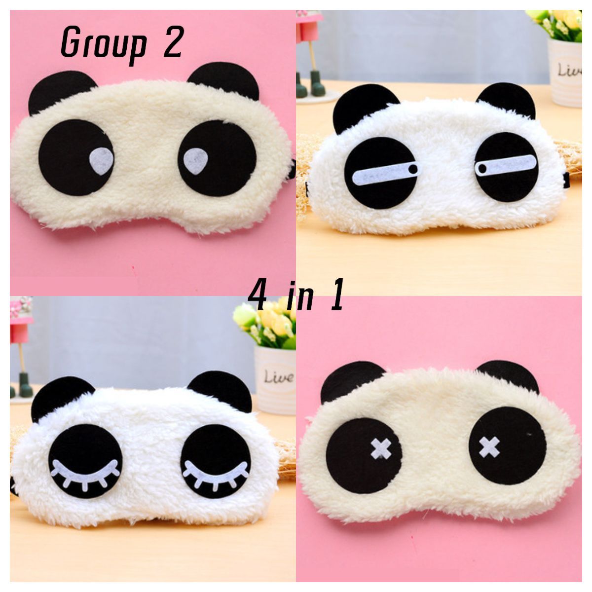 4 pcs Cute Panda Sleeping Mask, Soft Fluffy Plush Blindfold Funny Novelty Animal Sleep Mask Eye Cover Eyeshade for Kids Girls Boys Women Men Night Nap Travel Meditation(Black & White, Panda)