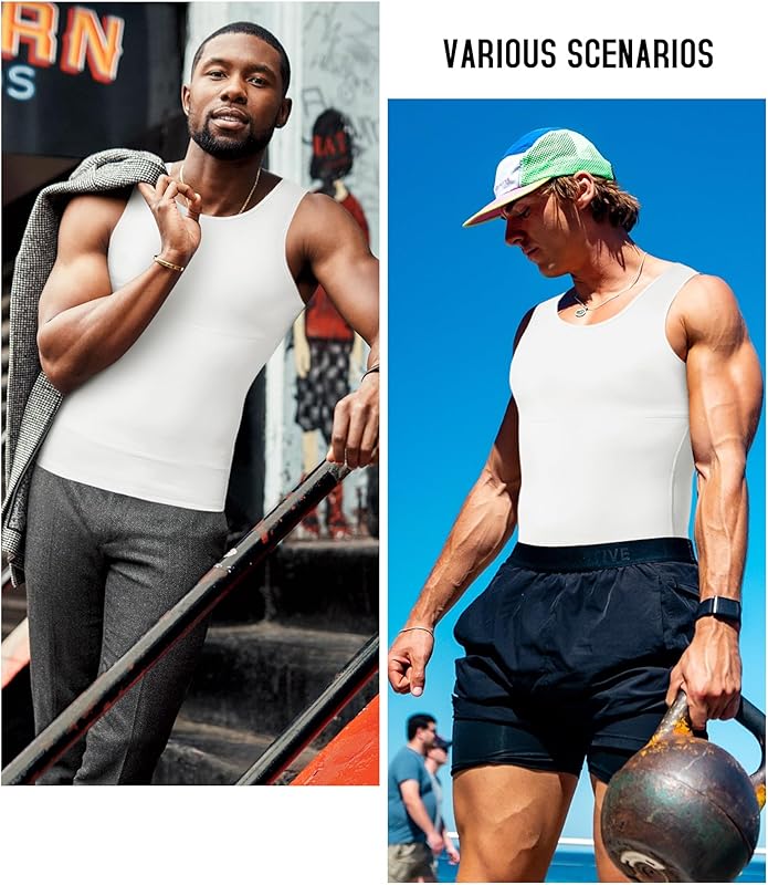 3XXXL Men's Shape wear Vest T Shirt Chest Binder Body Sculpting Men Compression Shapewear Chest Binder-Tummy Waist Control Body Sculpting Vest Top Sleeveless Short sleeve Waist Trainer Hot Body Shaper