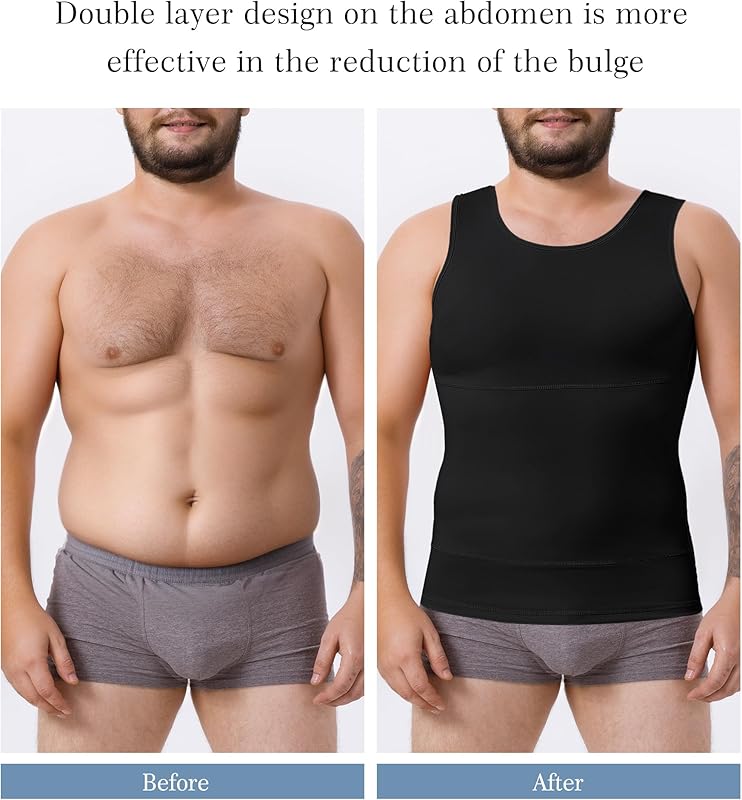 3XXXL Men's Shape wear Vest T Shirt Chest Binder Body Sculpting Men Compression Shapewear Chest Binder-Tummy Waist Control Body Sculpting Vest Top Sleeveless Short sleeve Waist Trainer Hot Body Shaper