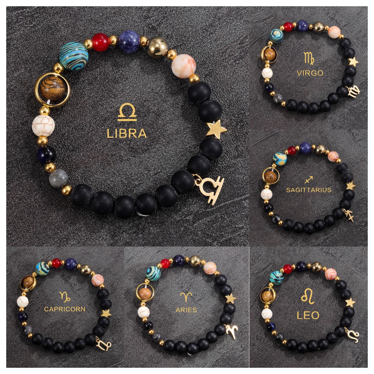 Eight Planets 12 Zodiac Signs Bracelets,Cosmic Natural Stone Bracelets-2/2,Gifts, Decorative Bracelets, Couples Jewelry,Zodiac Bracelets for Women Men,12 Constellations Healing Crystal Stone Beads