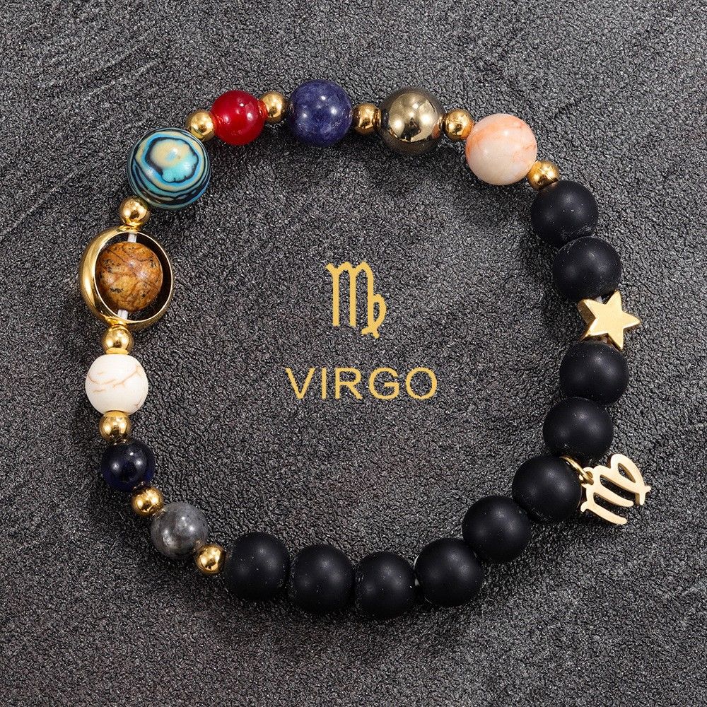 Eight Planets 12 Zodiac Signs Bracelets,Cosmic Natural Stone Bracelets-2/2,Gifts, Decorative Bracelets, Couples Jewelry,Zodiac Bracelets for Women Men,12 Constellations Healing Crystal Stone Beads