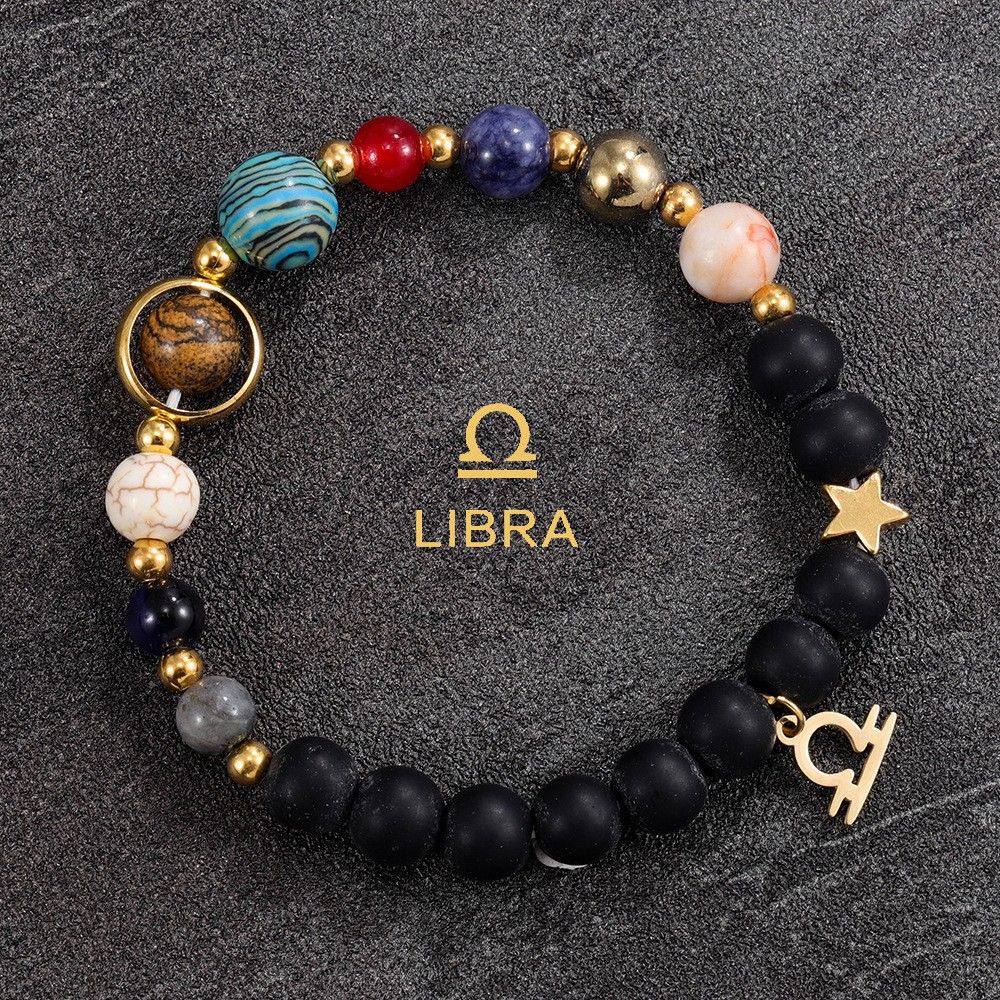 Eight Planets 12 Zodiac Signs Bracelets,Cosmic Natural Stone Bracelets-2/2,Gifts, Decorative Bracelets, Couples Jewelry,Zodiac Bracelets for Women Men,12 Constellations Healing Crystal Stone Beads
