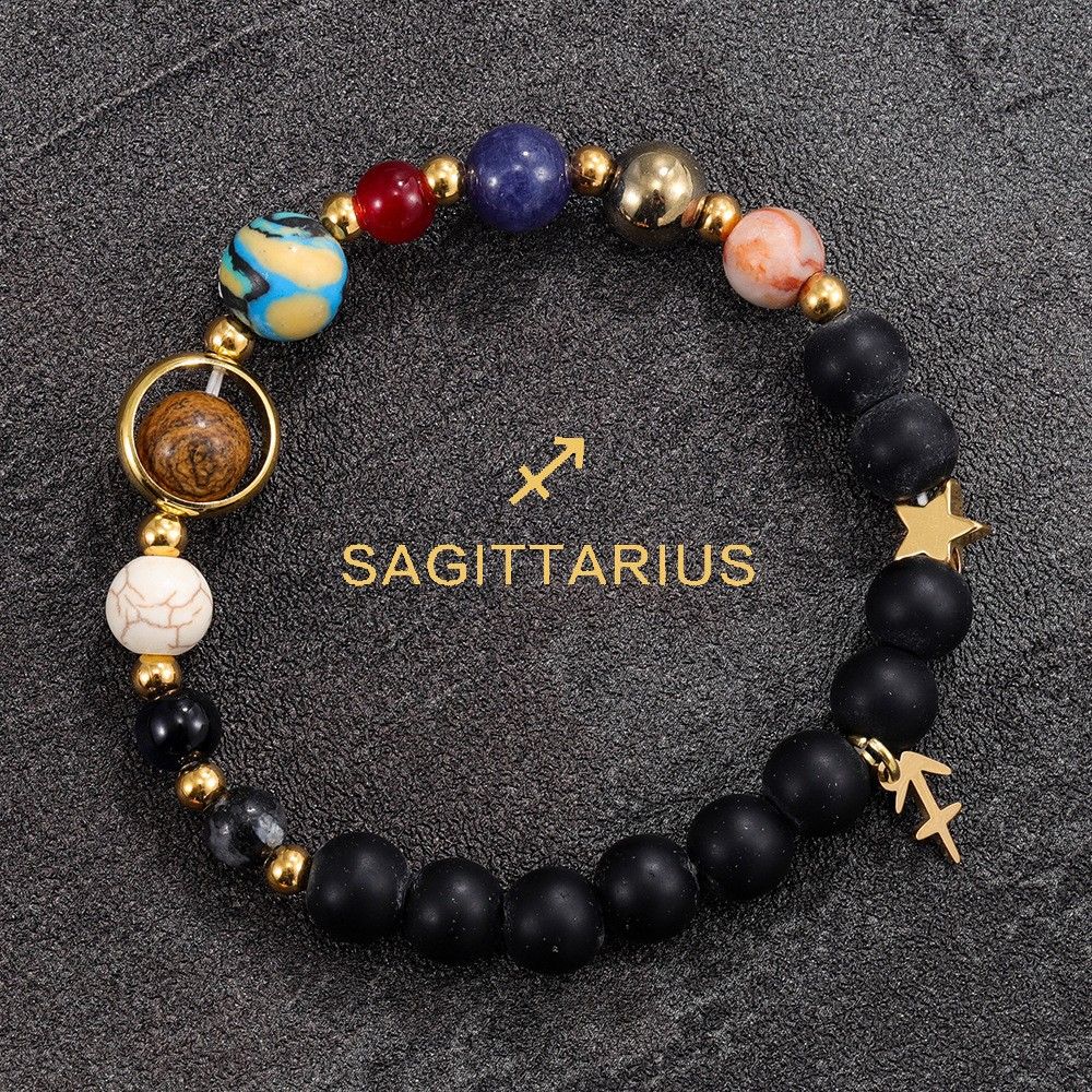Eight Planets 12 Zodiac Signs Bracelets,Cosmic Natural Stone Bracelets-2/2,Gifts, Decorative Bracelets, Couples Jewelry,Zodiac Bracelets for Women Men,12 Constellations Healing Crystal Stone Beads