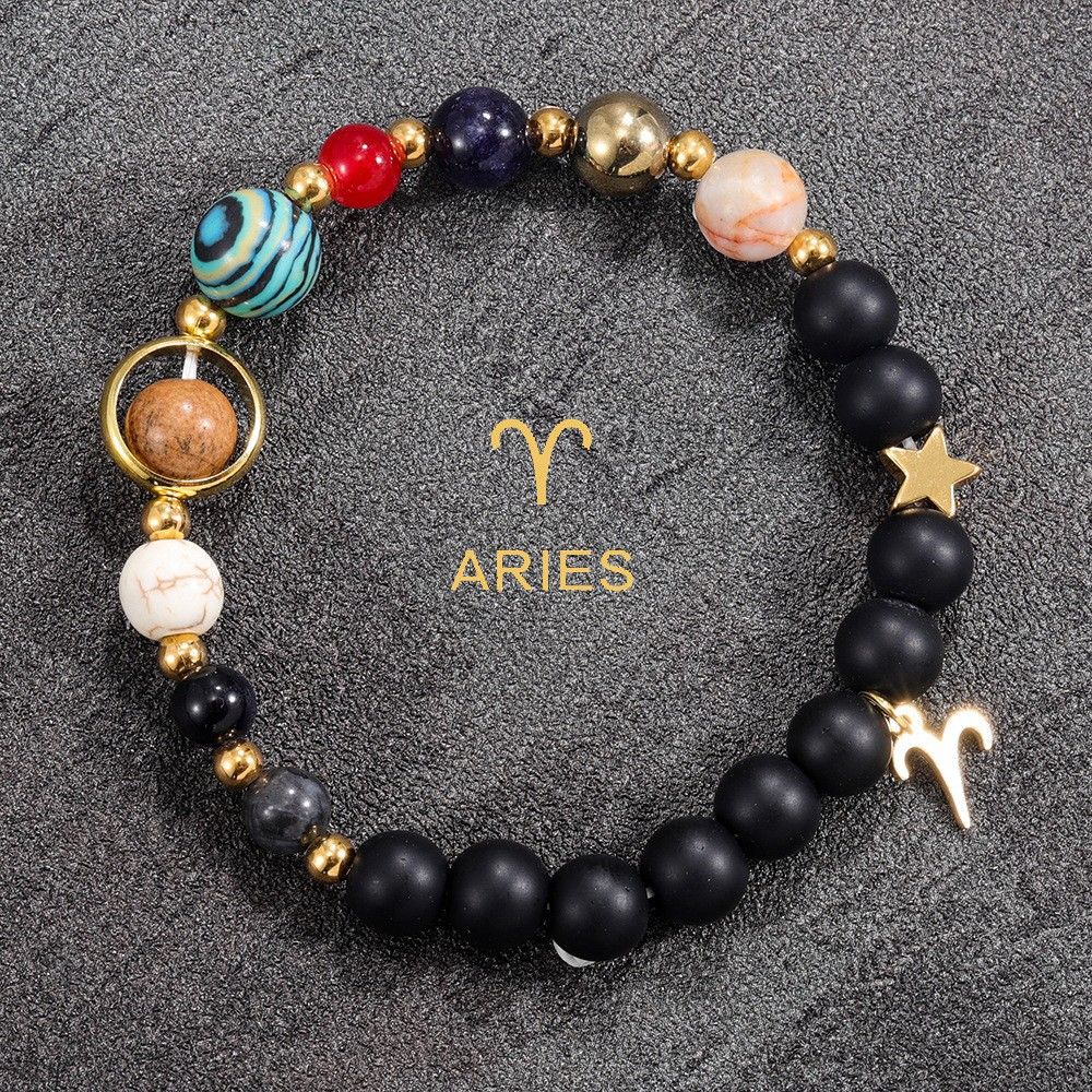 Eight Planets 12 Zodiac Signs Bracelets,Cosmic Natural Stone Bracelets-2/2,Gifts, Decorative Bracelets, Couples Jewelry,Zodiac Bracelets for Women Men,12 Constellations Healing Crystal Stone Beads