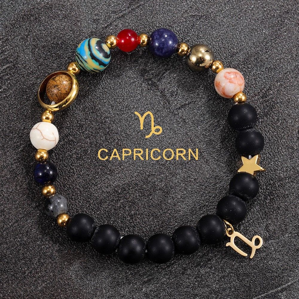 Eight Planets 12 Zodiac Signs Bracelets,Cosmic Natural Stone Bracelets-2/2,Gifts, Decorative Bracelets, Couples Jewelry,Zodiac Bracelets for Women Men,12 Constellations Healing Crystal Stone Beads