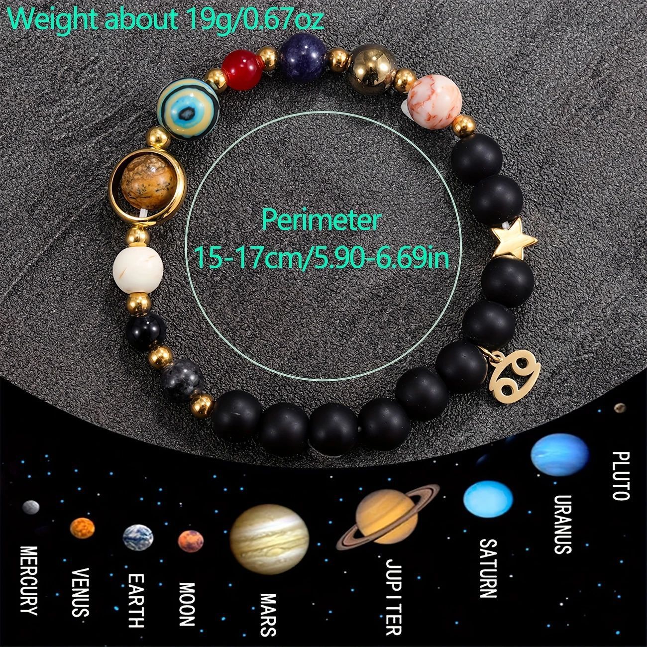 Eight Planets 12 Zodiac Signs Bracelets,Cosmic Natural Stone Bracelets-2/2,Gifts, Decorative Bracelets, Couples Jewelry,Zodiac Bracelets for Women Men,12 Constellations Healing Crystal Stone Beads