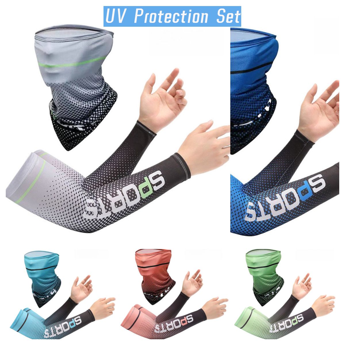 MS UV Sun Protection Compression Arm Sleeves Balaclava Face Mask &Cooling Arm Sleeves for Men & Women,,Breathable Neck Gaiter Unisex Sun Sleeve for Outdoor Sport