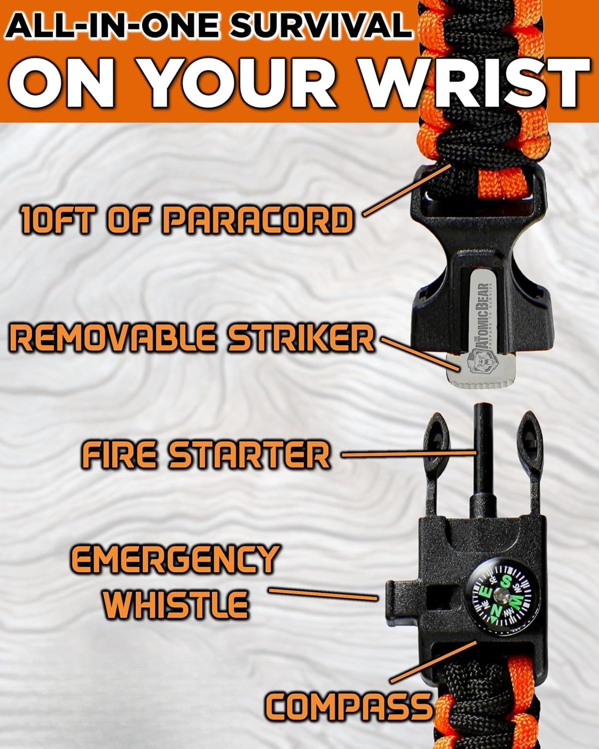 2pcs MS 5-in-1 Multifunctional  Survival Paracord Bracelet,Fire Starter,Loud Whistle,7-Core Lifesaving Rope, Durable,Reliable, Essential Gear for Outdoor Camping,Hiking,Fishing,Hunting,adventures