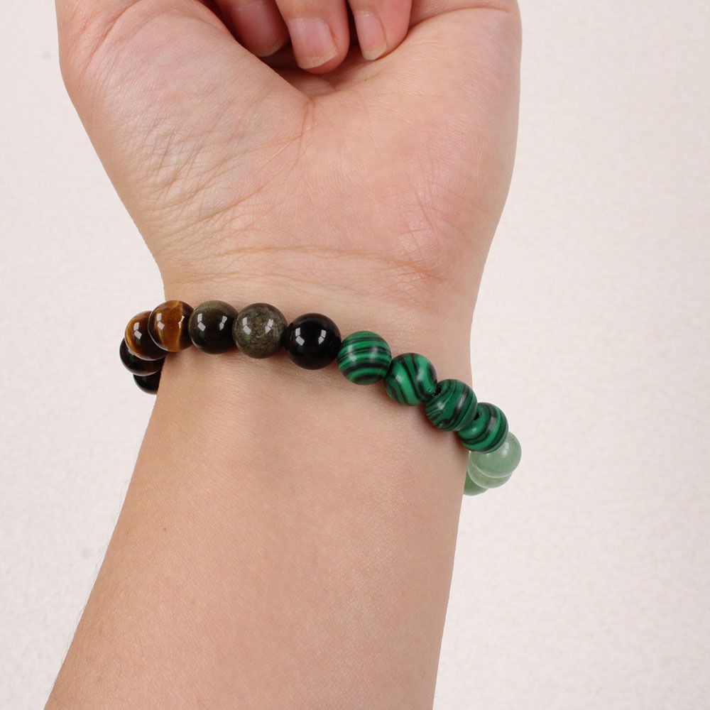Natural Crystal Round Bead Bracelet  European American Style Stone Beaded Stretch Bracelet Wealth Money Bracelet Beaded Protection Bracelet Adjustable Lucky Bracelet Feng Shui Black Obsidian Handmade