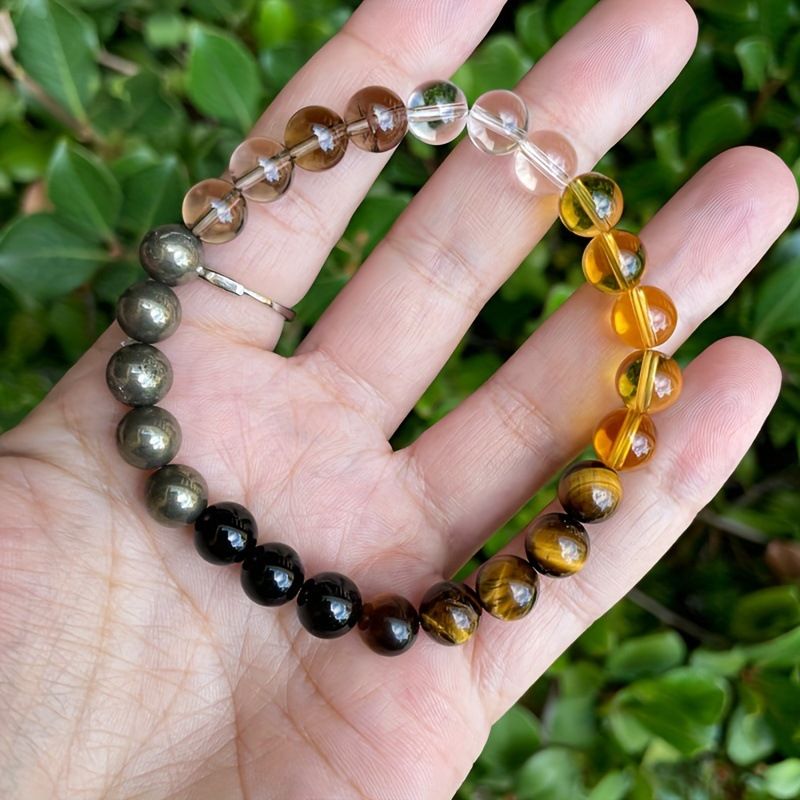 Natural Crystal Round Bead Bracelet  European American Style Stone Beaded Stretch Bracelet Wealth Money Bracelet Beaded Protection Bracelet Adjustable Lucky Bracelet Feng Shui Black Obsidian Handmade