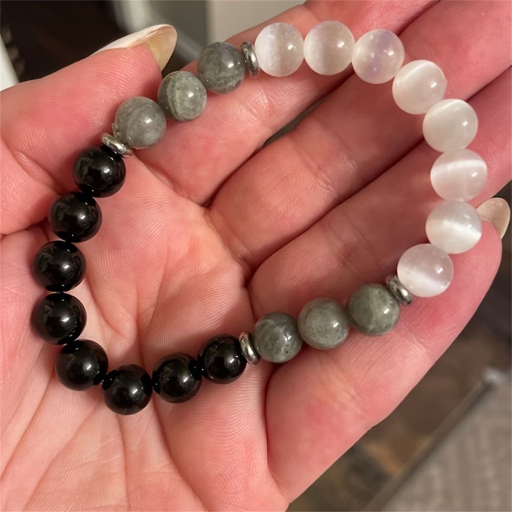 Natural Crystal Round Bead Bracelet  European American Style Stone Beaded Stretch Bracelet Wealth Money Bracelet Beaded Protection Bracelet Adjustable Lucky Bracelet Feng Shui Black Obsidian Handmade