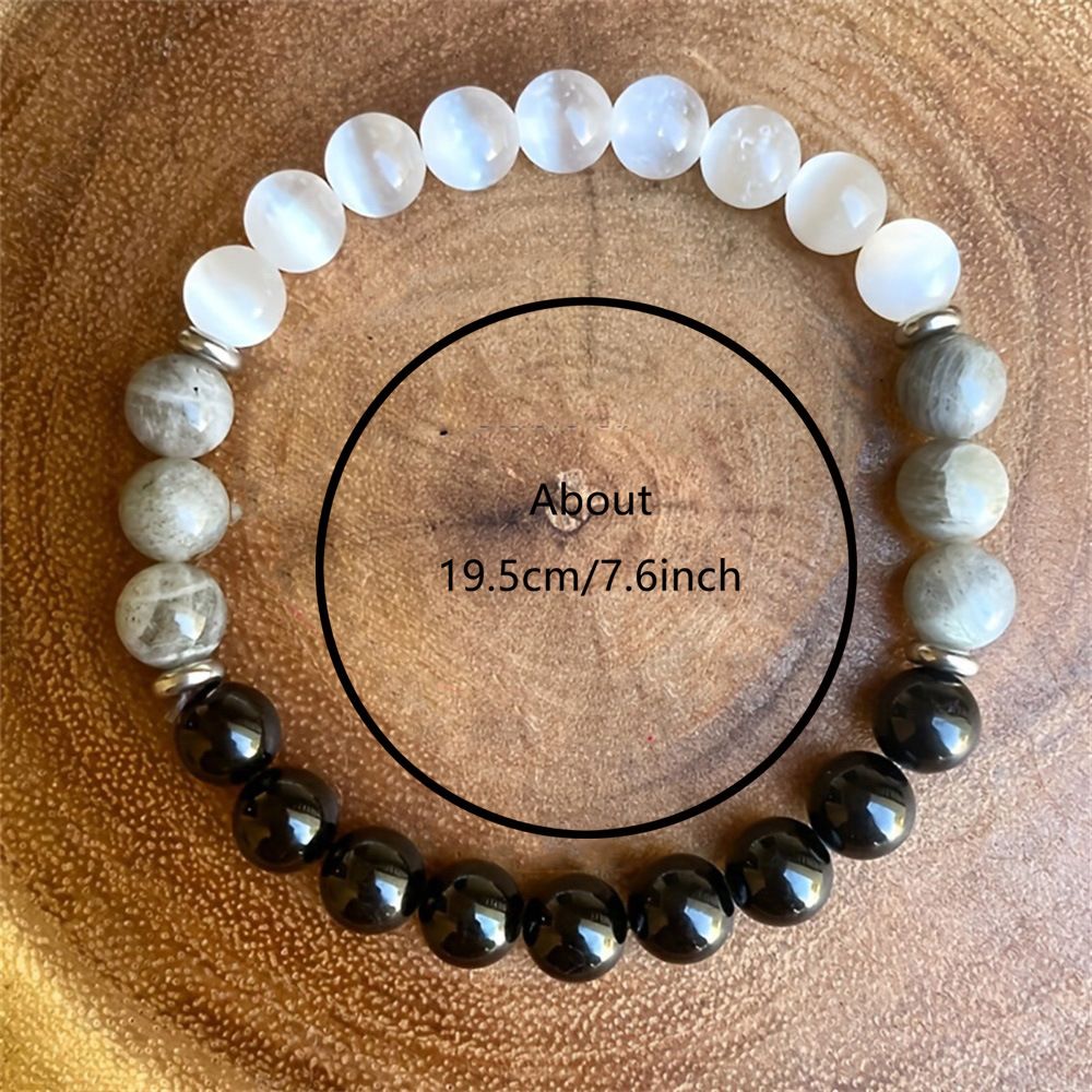 Natural Crystal Round Bead Bracelet  European American Style Stone Beaded Stretch Bracelet Wealth Money Bracelet Beaded Protection Bracelet Adjustable Lucky Bracelet Feng Shui Black Obsidian Handmade