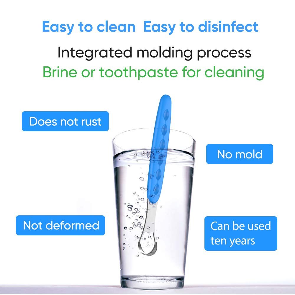 MS New Metal Tongue Scraper Cleaner,Suitable for Adults Kids,Medical Grade Metal Tongue Brush Set,Quickly Freshen Breath Eliminates Bad Breath,Stainless Steel Tongue Brush with Travel Cases,black blue