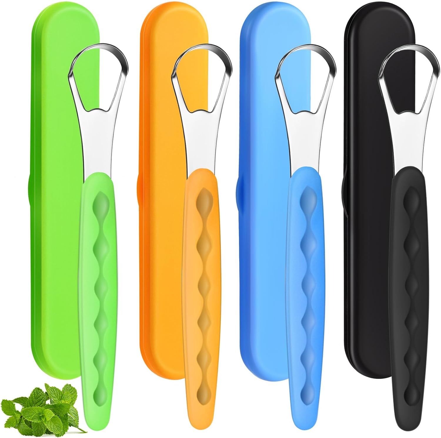 MS New Metal Tongue Scraper Cleaner,Suitable for Adults Kids,Medical Grade Metal Tongue Brush Set,Quickly Freshen Breath Eliminates Bad Breath,Stainless Steel Tongue Brush with Travel Cases,black blue