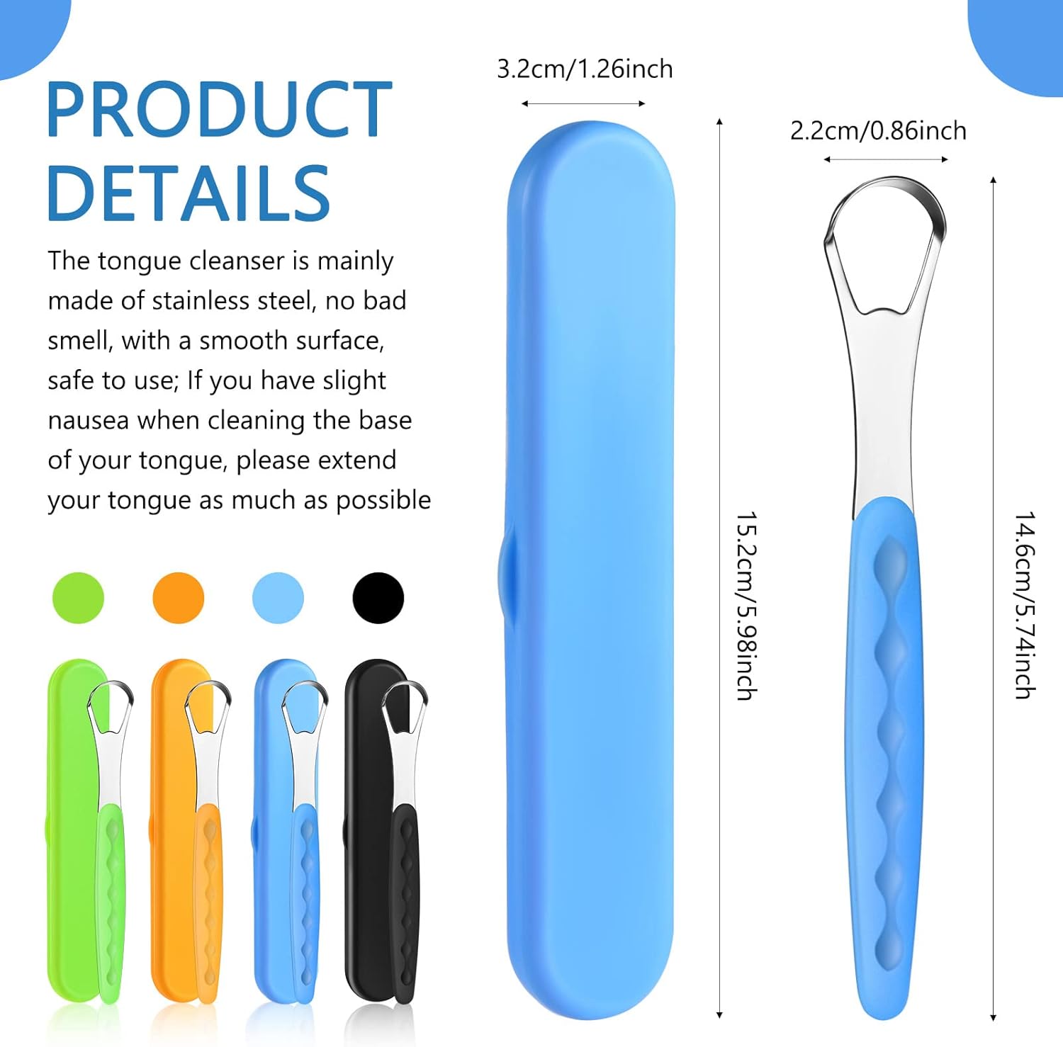 MS New Metal Tongue Scraper Cleaner,Suitable for Adults Kids,Medical Grade Metal Tongue Brush Set,Quickly Freshen Breath Eliminates Bad Breath,Stainless Steel Tongue Brush with Travel Cases,black blue
