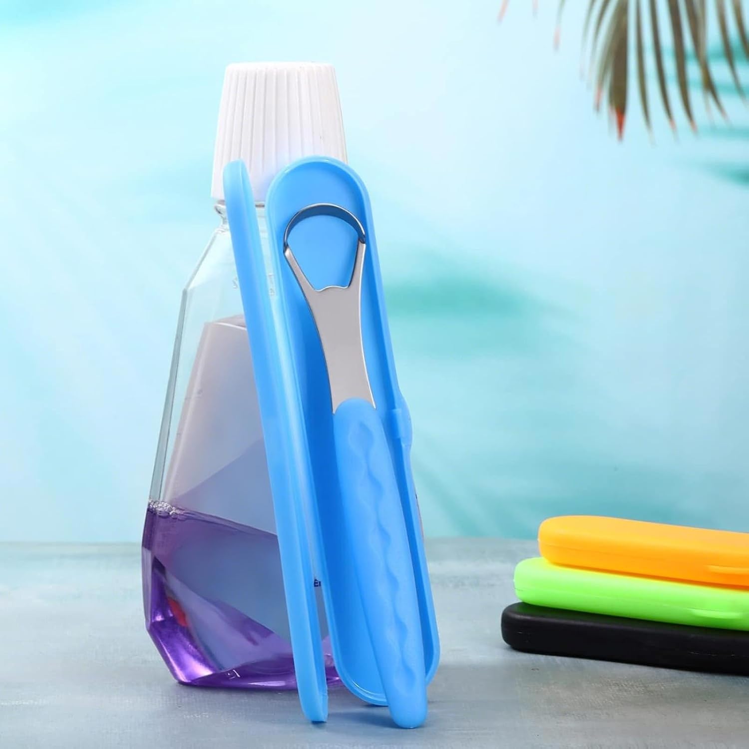 MS New Metal Tongue Scraper Cleaner,Suitable for Adults Kids,Medical Grade Metal Tongue Brush Set,Quickly Freshen Breath Eliminates Bad Breath,Stainless Steel Tongue Brush with Travel Cases,black blue