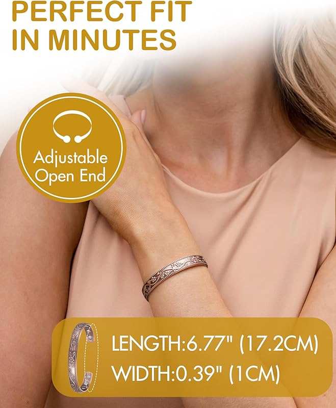 Copper Bracelet for Men and Women, 99.9% Pure Copper Magnetic Bangle with 6pcs 3500 Gauss Pure Copper Magnet-Infused Health Bracelet - Unisex Blessing Pattern Bangle, Ideal for Personal Use or Gifting