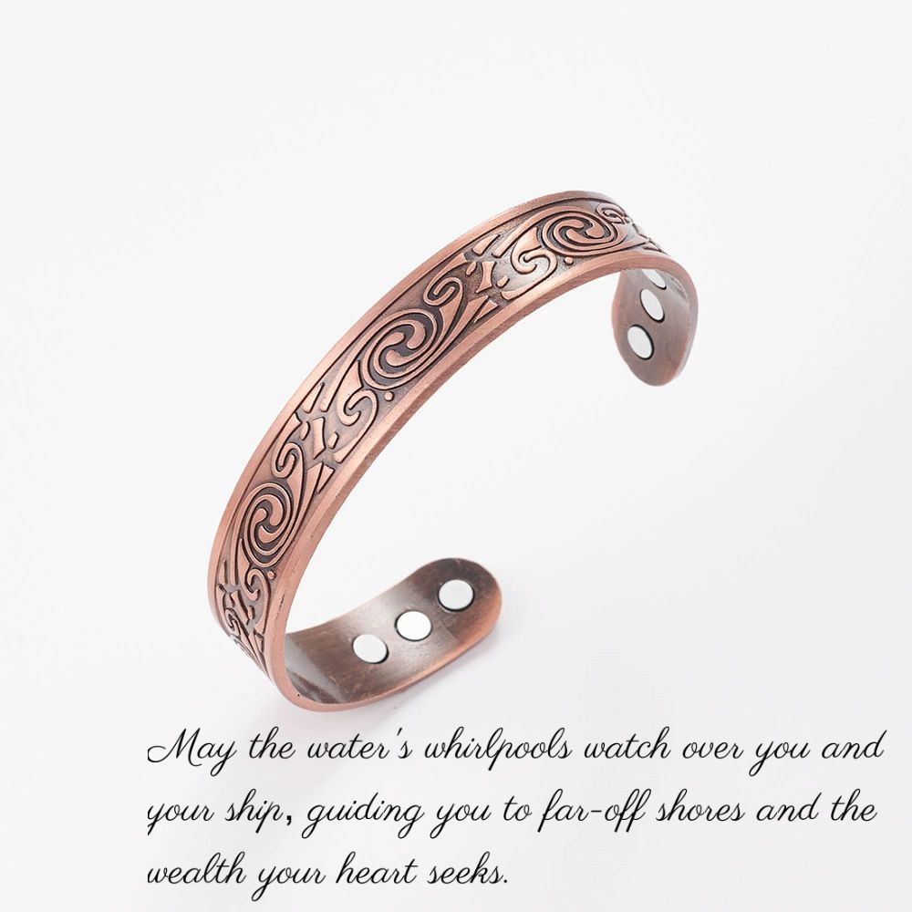 Copper Bracelet for Men and Women, 99.9% Pure Copper Magnetic Bangle with 6pcs 3500 Gauss Pure Copper Magnet-Infused Health Bracelet - Unisex Blessing Pattern Bangle, Ideal for Personal Use or Gifting