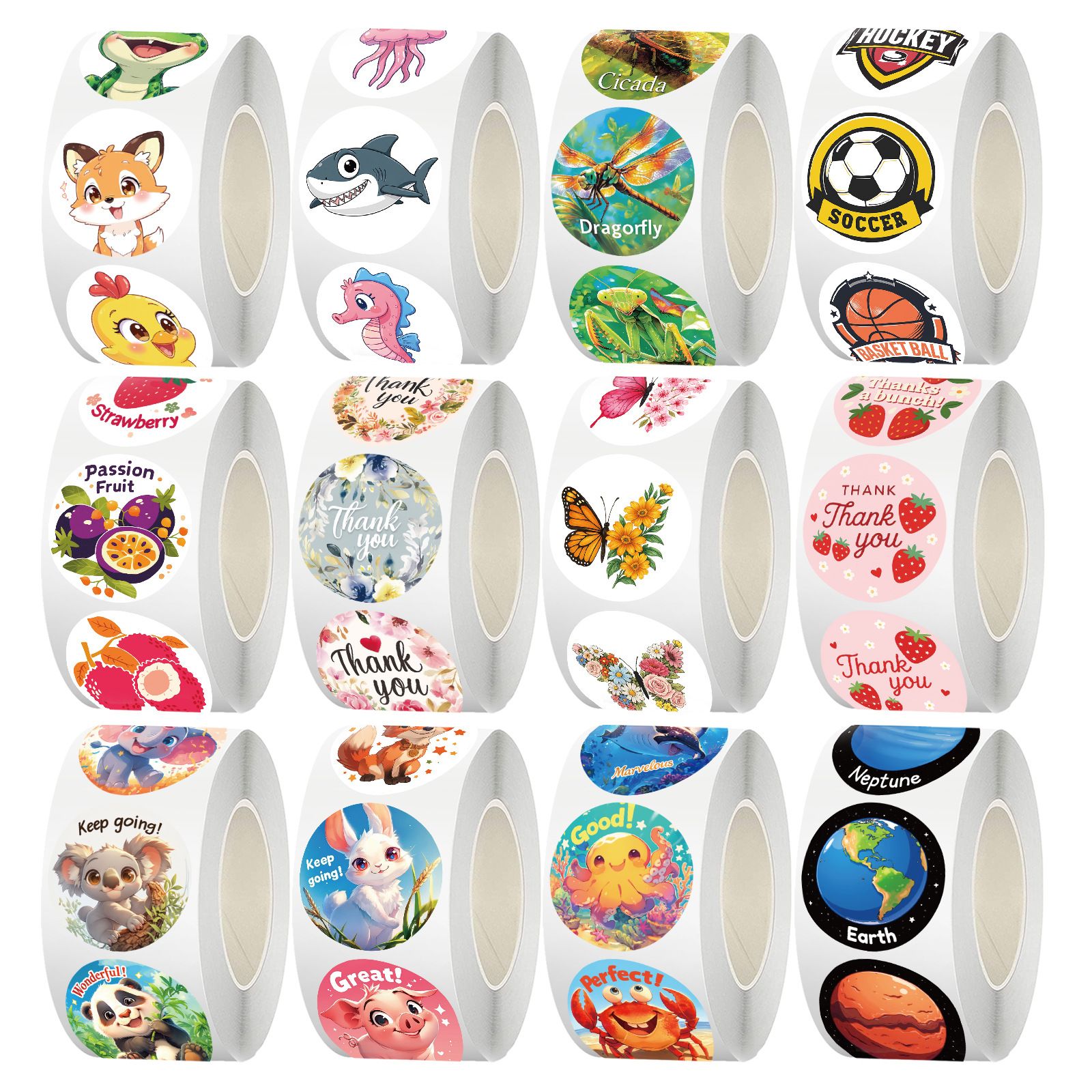 500pcs Animal Stickers for Kids English Design for Kids Reward,Self-Adhesive Sealing Stickers,Washi Tape for Journal Supplies & DIY Craft  for Toddlers 2-4 School Supplies (1.0 Inch)
