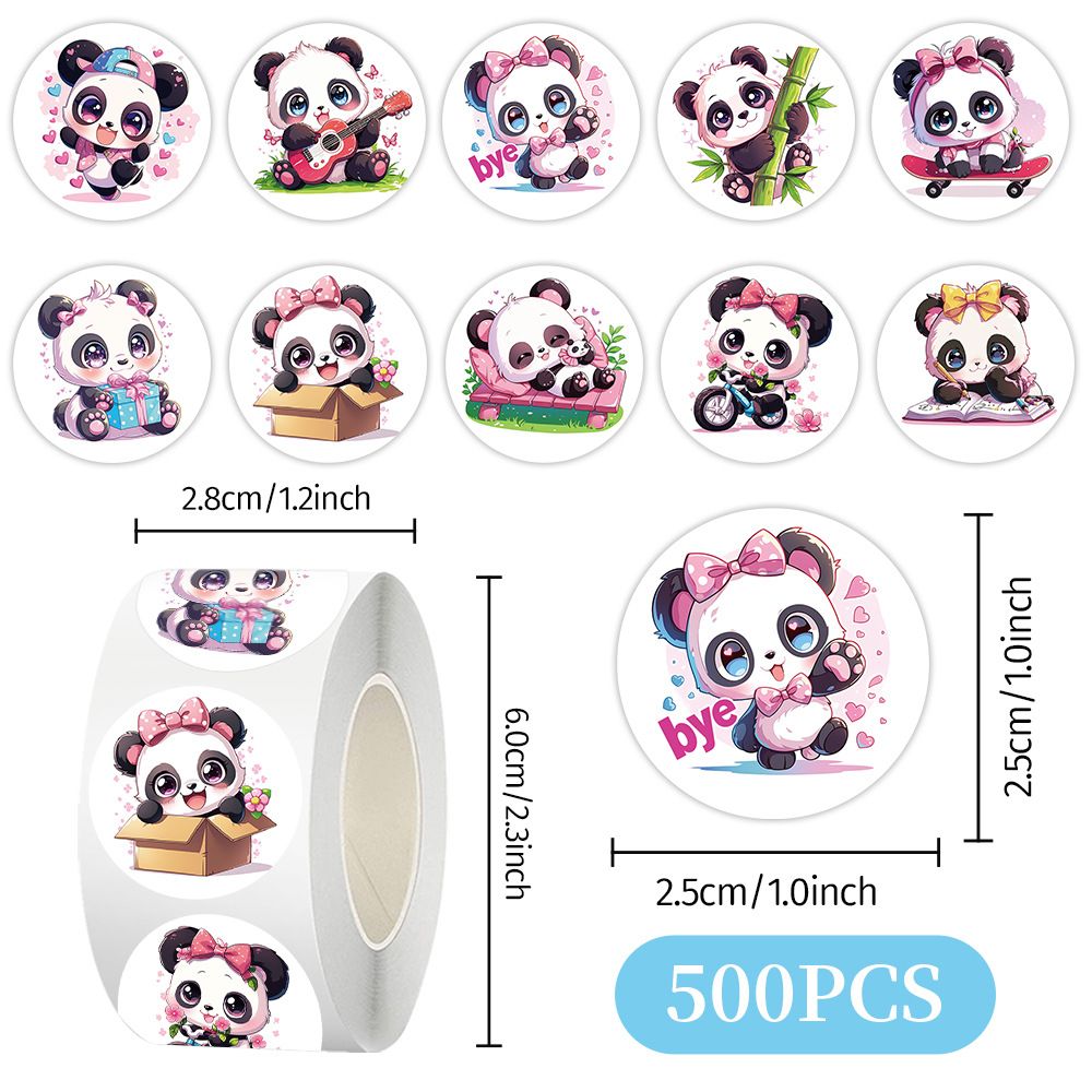 500pcs Sticker Roll Panda /Flower/ Dinosaur fossil/ Football /Hero Emblem/English/Thank you/ HAPPY BIRTHDAY for Kids Reward Self-Adhesive Sealing Stickers Washi Tape for Journal Supplies DIY Craft