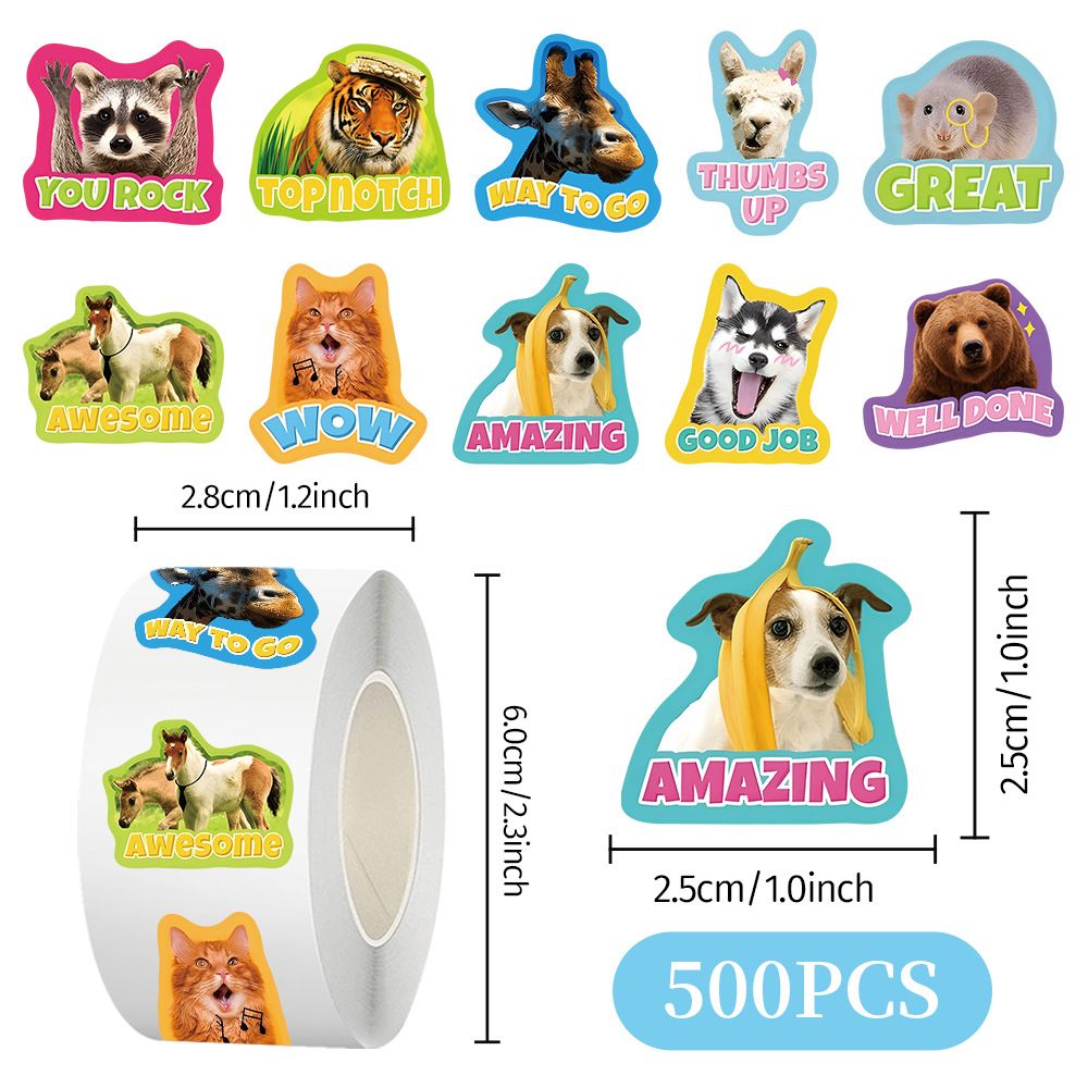 500pcs Astronaut&Animal Sticker Roll -English Design for Kids Reward,Self-Adhesive Sealing Stickers,Reward Labels for Toddlers Teachers Party Favors Goodie Bags Scrapbooking Crafts