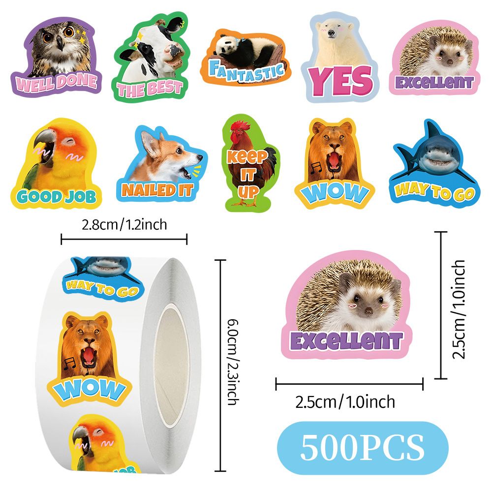 500pcs Astronaut&Animal Sticker Roll -English Design for Kids Reward,Self-Adhesive Sealing Stickers,Reward Labels for Toddlers Teachers Party Favors Goodie Bags Scrapbooking Crafts