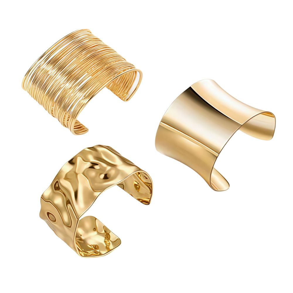 MS 3PCS Gold plated Chunky Cuff Bracelets for Women Irregular Minimalist Statement Bangle Bracelets Set Open Wide Bangle Arm Cuff Upper Arm Punk Jewelry