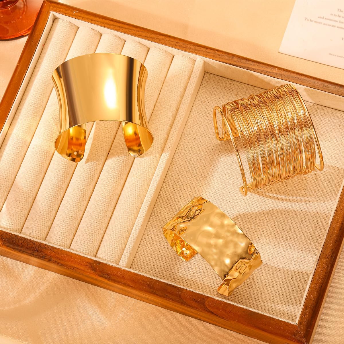 MS 3PCS Gold plated Chunky Cuff Bracelets for Women Irregular Minimalist Statement Bangle Bracelets Set Open Wide Bangle Arm Cuff Upper Arm Punk Jewelry