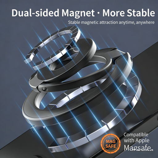 MagSafe Phone Grip,360° Rotation Magnetic Cell Phone Grip,Dual-Ring Magnetic Ring Holder Kickstand Mag Safe Ring Phone Stand,Foldable Desktop Holder,Strong Magnetic,Metal Stand for iPhone  Android