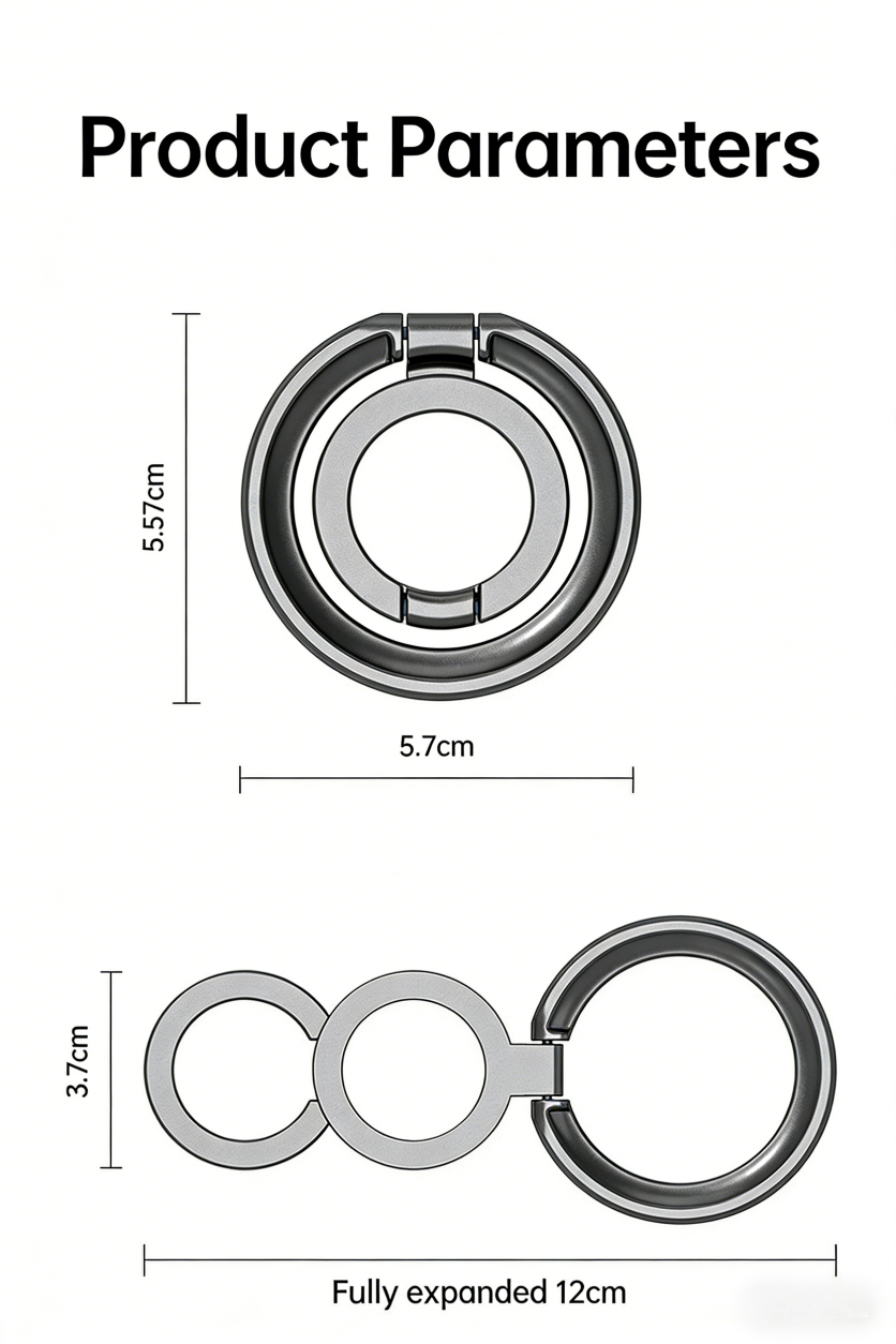 MagSafe Phone Grip,360° Rotation Magnetic Cell Phone Grip,Dual-Ring Magnetic Ring Holder Kickstand Mag Safe Ring Phone Stand,Foldable Desktop Holder,Strong Magnetic,Metal Stand for iPhone  Android