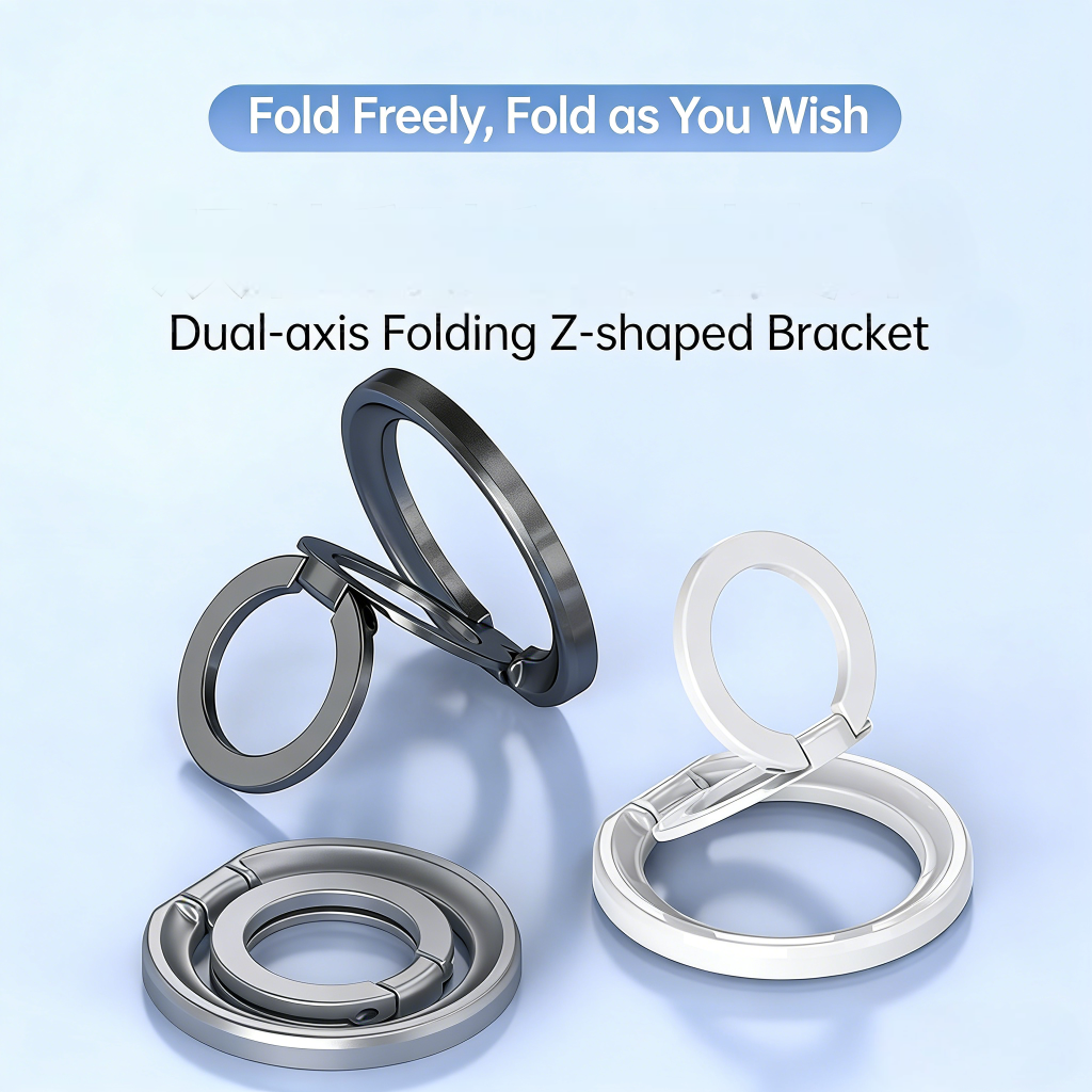 MagSafe Phone Grip,360° Rotation Magnetic Cell Phone Grip,Dual-Ring Magnetic Ring Holder Kickstand Mag Safe Ring Phone Stand,Foldable Desktop Holder,Strong Magnetic,Metal Stand for iPhone  Android