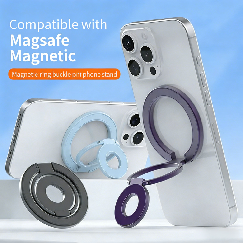 MagSafe Phone Grip,360° Rotation Magnetic Cell Phone Grip,Dual-Ring Magnetic Ring Holder Kickstand Mag Safe Ring Phone Stand,Foldable Desktop Holder,Strong Magnetic,Metal Stand for iPhone  Android