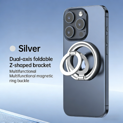 MagSafe Phone Grip,360° Rotation Magnetic Cell Phone Grip,Dual-Ring Magnetic Ring Holder Kickstand Mag Safe Ring Phone Stand,Foldable Desktop Holder,Strong Magnetic,Metal Stand for iPhone  Android