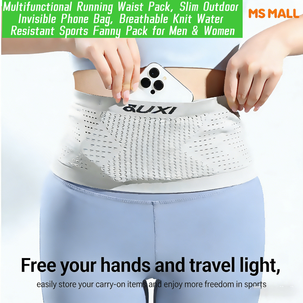 Running Belt for Men&Women-Secure Jogging Pouch for Phone, Keys&Essentials - For All Cell Phone Running Waist Pack,Slim Outdoor Invisible Phone Bag,Breathable Knit Water Resistant Sports Fanny Pack