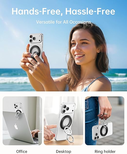 MagSafe Phone Grip,360° Rotation Magnetic Cell Phone Grip,Dual-Ring Magnetic Ring Holder Kickstand Mag Safe Ring Phone Stand,Foldable Desktop Holder,Strong Magnetic,Metal Stand for iPhone  Android