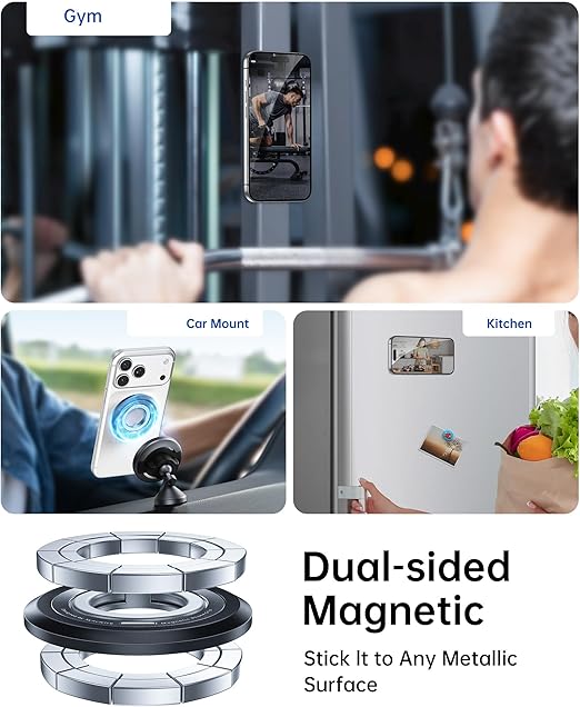 MagSafe Phone Grip,360° Rotation Magnetic Cell Phone Grip,Dual-Ring Magnetic Ring Holder Kickstand Mag Safe Ring Phone Stand,Foldable Desktop Holder,Strong Magnetic,Metal Stand for iPhone  Android