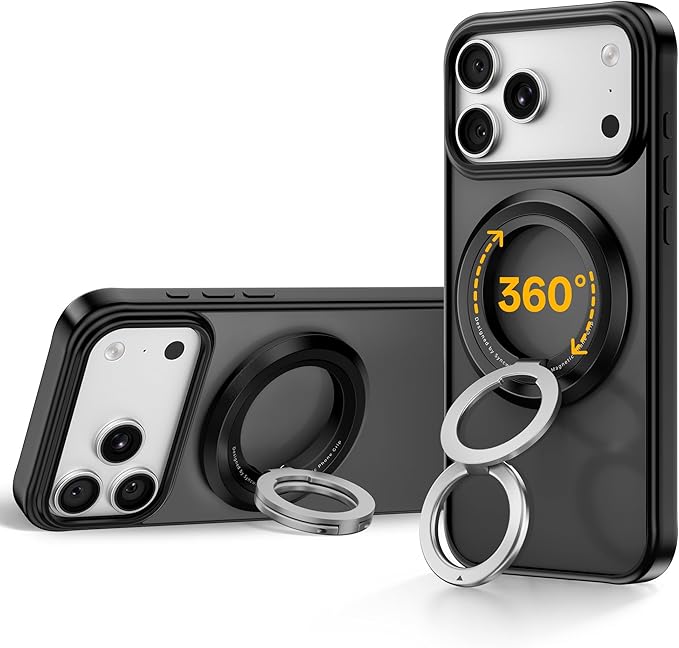 MagSafe Phone Grip,360° Rotation Magnetic Cell Phone Grip,Dual-Ring Magnetic Ring Holder Kickstand Mag Safe Ring Phone Stand,Foldable Desktop Holder,Strong Magnetic,Metal Stand for iPhone  Android