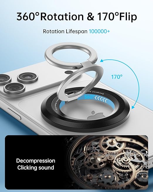 MagSafe Phone Grip,360° Rotation Magnetic Cell Phone Grip,Dual-Ring Magnetic Ring Holder Kickstand Mag Safe Ring Phone Stand,Foldable Desktop Holder,Strong Magnetic,Metal Stand for iPhone  Android