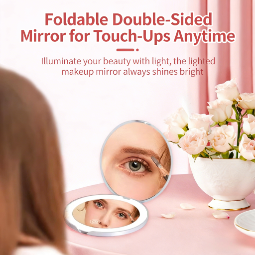 LED Lighted Travel Makeup Mirror,1x/10x Magnification Daylight LED Compact Portable Large 5" Wide Illuminated 3 Color Lighting Travel Mirror Dimmable Lightweight Portable Vanity Mirror Beauty